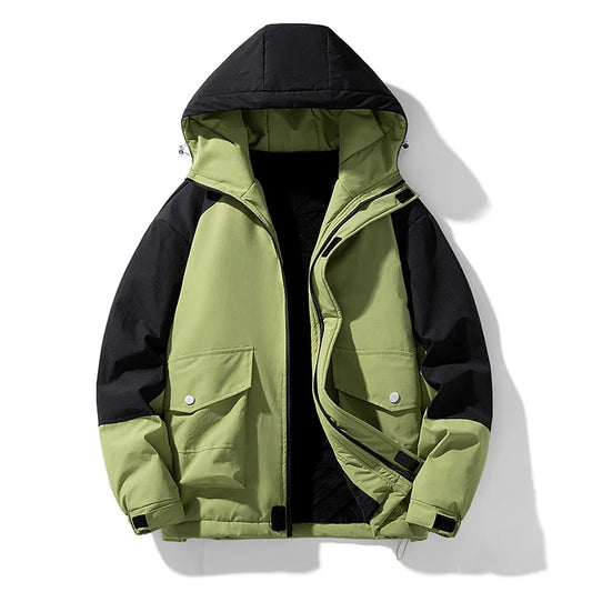 Large-sized Down Jacket Fleece Work Jacket Loose and Versatile Mens Clothing for Teenagers Warm Hooded Cotton-padded Jackets Men