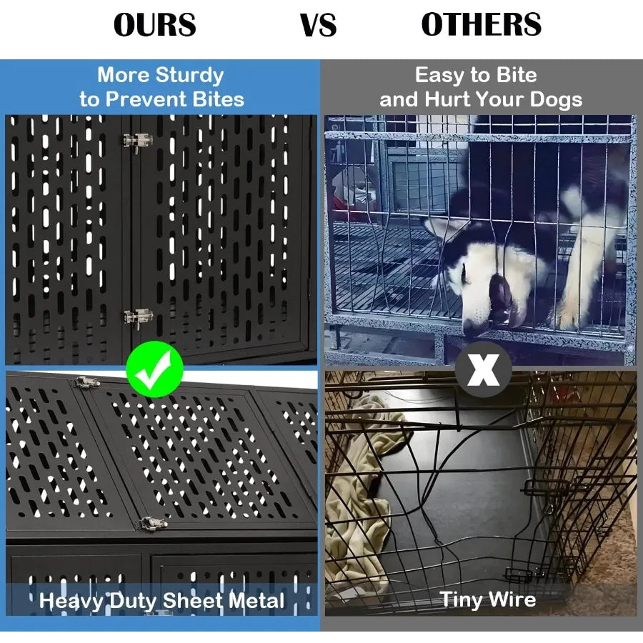 44'' Indestructible Heavy Duty Dog Crate Escape-Proof Kennel with Pointed Roof for High Anxiety Large Medium Dogs Steel Chewpro