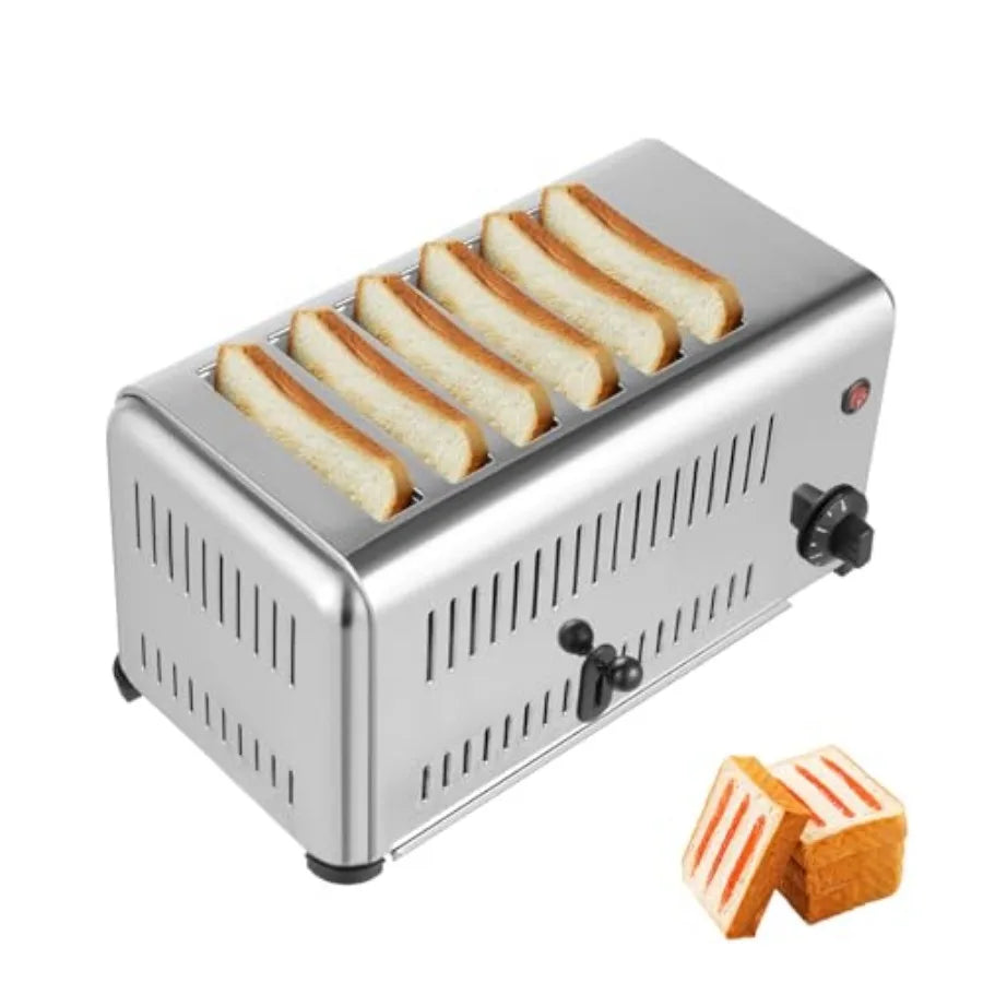 Commercial 6-Slice Stainless Steel Electric Toaster Countertop Bread Baking Machine for Home Restaurant Bakery High-Speed 1680W