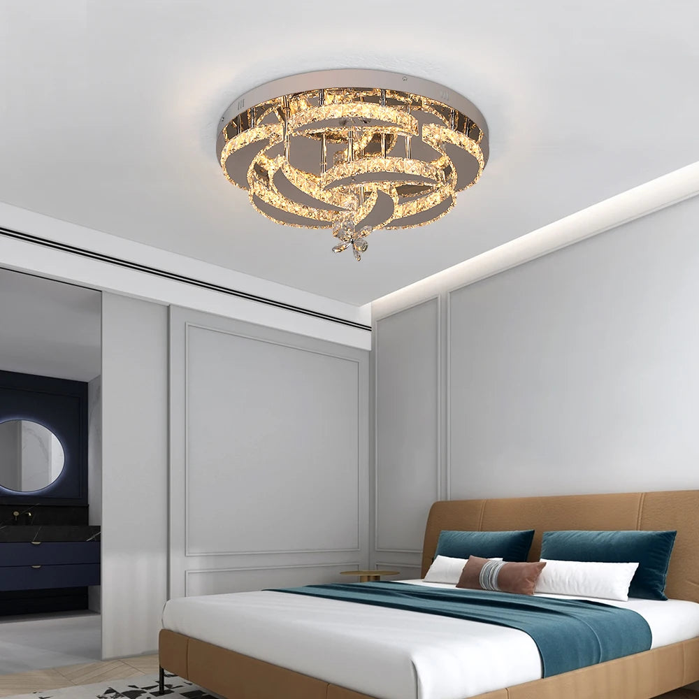 Crystal Ceiling Lamp Led Chandelier Modern Penadant Lighting Fixture For Living Dining Room Bedroom Decorate Lustre RC Dimmable