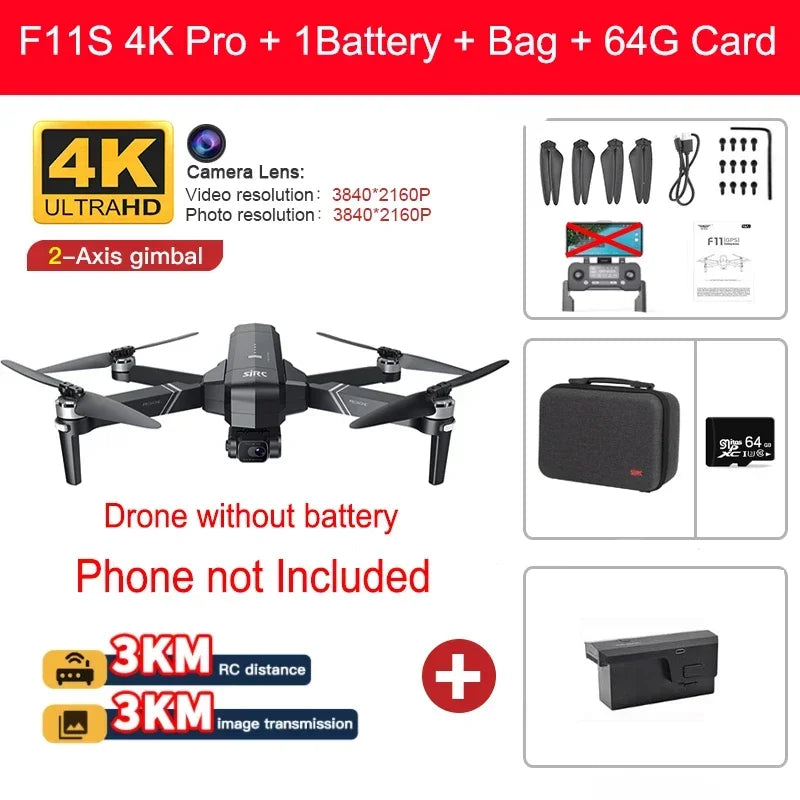 SJRC F11 Pro 4K F11s Pro 4K Camera Drone GPS 5G FPV HD 2 Axis Stabilized Gimbal EIS Professional Brushless Quadcopter RC Dron