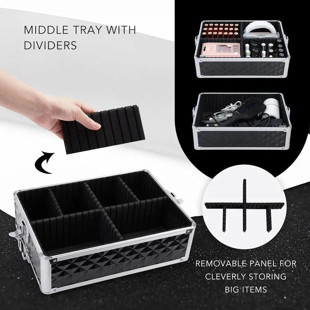 Professional 3-in-1 Rolling Makeup Case with Large Storage, Swivel Wheels, and Locks for Beauty Professionals, Vintage Black