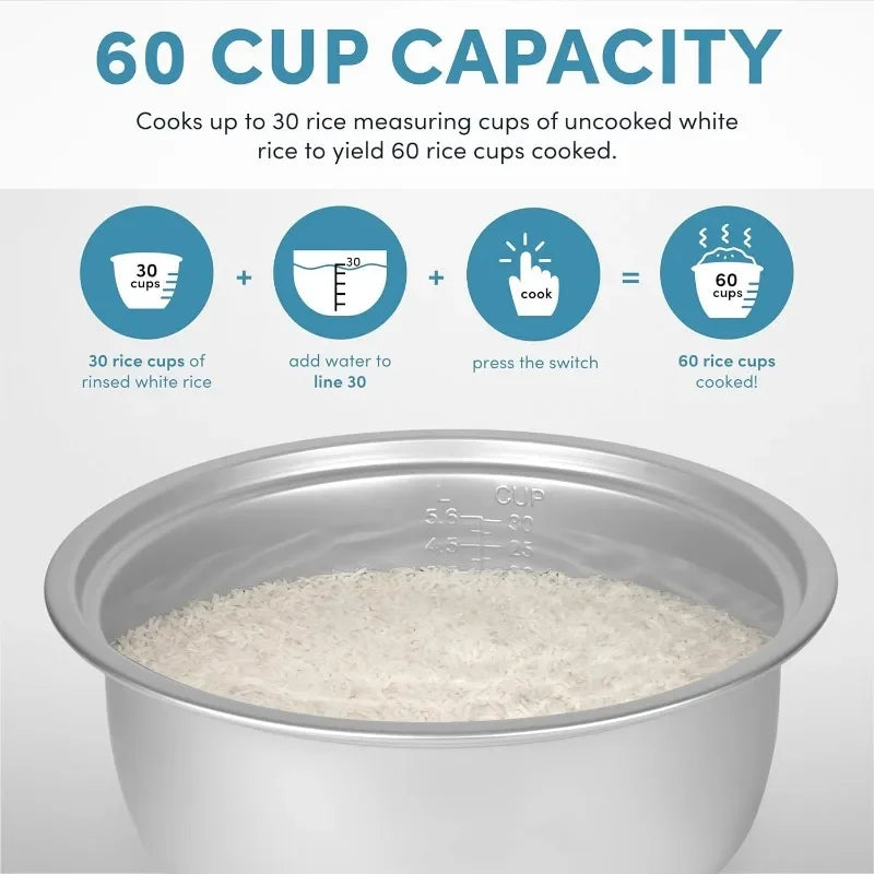Aroma Housewares 60-Cup (Cooked) (30-Cup UNCOOKED) Commercial Rice Cooker (ARC-1033E),White