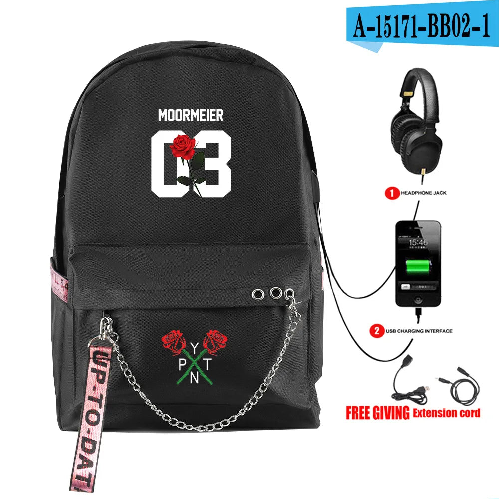 Cartoon Popular payton moormeier Student School Bags Unisex Print Oxford Waterproof Notebook Usb Rechargeable Travel Backpacks