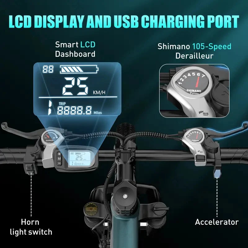 Adults Electric Bicycle, 26" 24" Electric Mountain Bike 600W Peak Motor Ebike 23.9Mph 10.3AH 13.3AH Electric E Bike for Adults