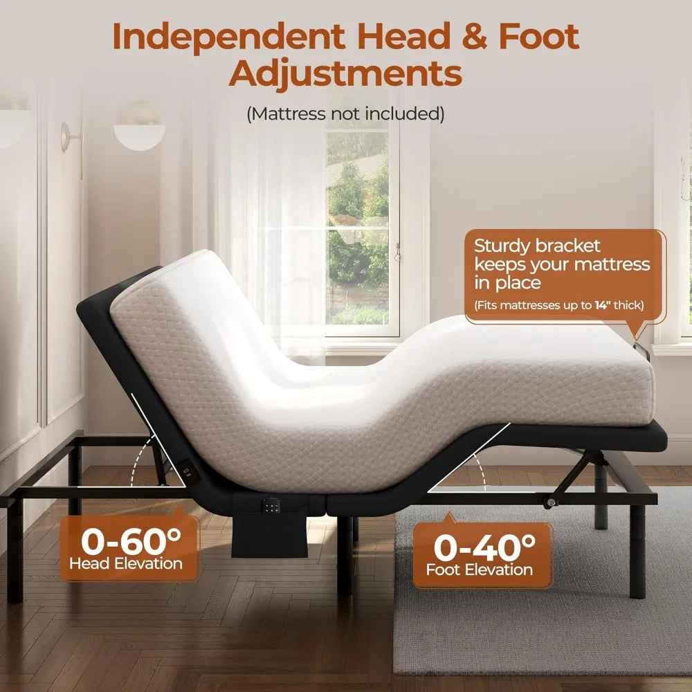 Yaheetech Queen Size Bed Frame with Wireless Remote, Massage, Nightlight, Adjustable Legs, and Head/Foot Tilt Features