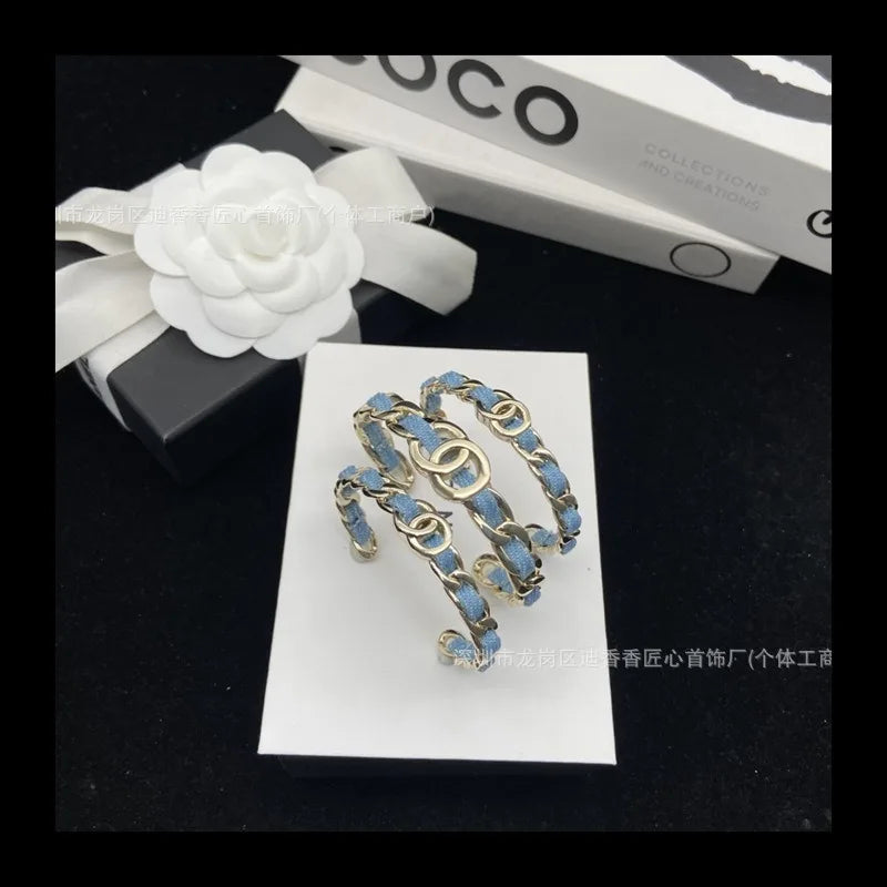 New Denim Blue Open Three-piece Bracelet Fashion Three-in-one Niche Design Temperament Bracelet