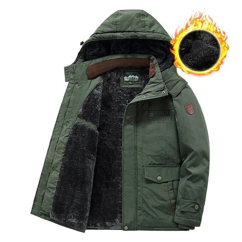 Thickened Fleece Men's Cotton Jacket Warm Casual Long Outdoor Coat Autumn Winter New Style Leisure Padded Trench Coat