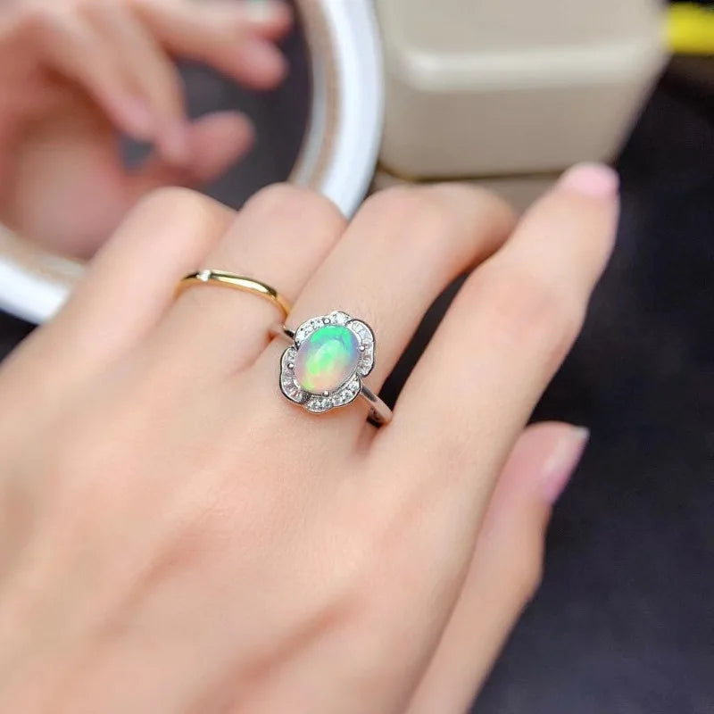 Natural Real Natural Opal Set  Opal Jewelry Set 925 Sterling Silver 1pc Ring,1pc Pendant,2pcs Earring