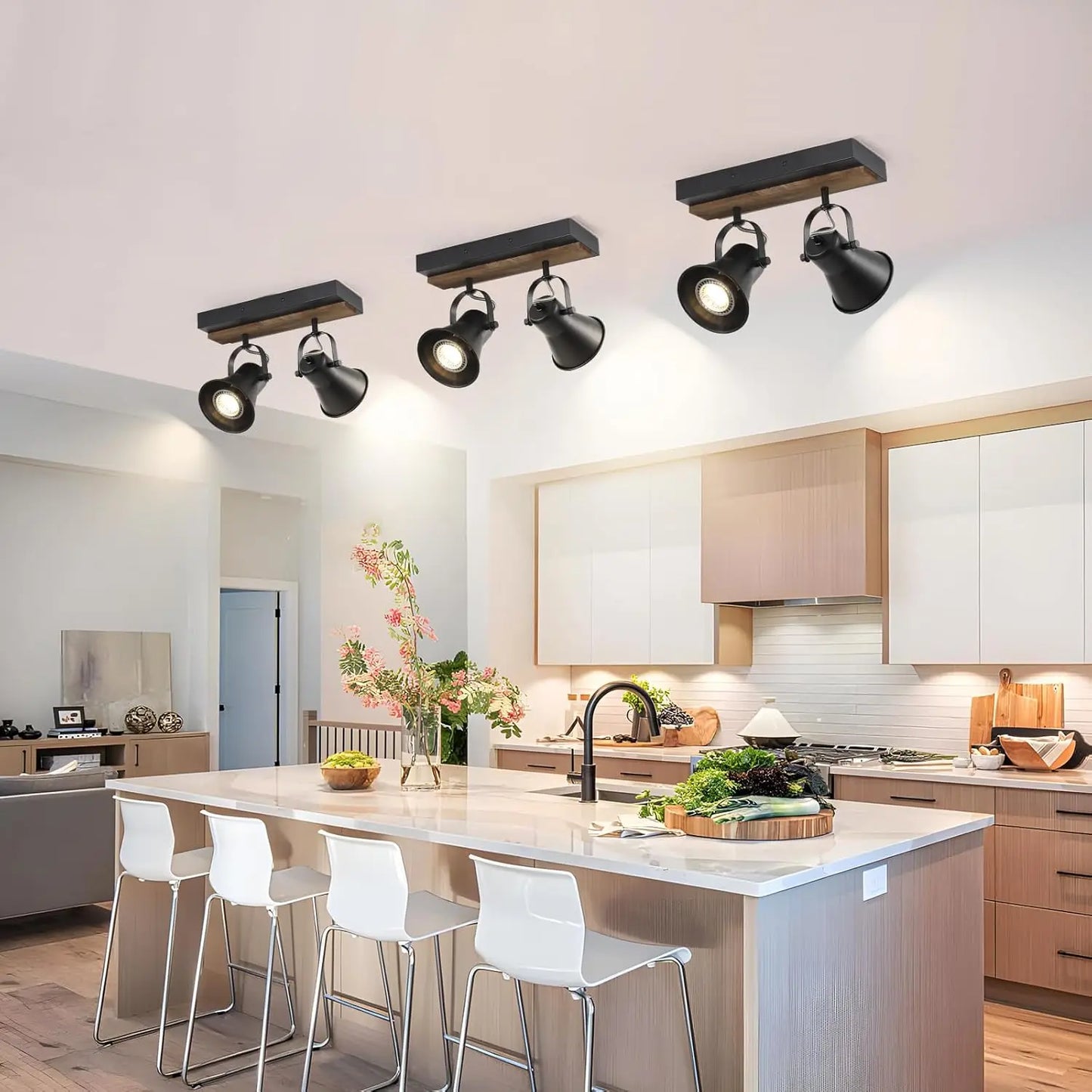 2-Light Black Track Lighting Kit - Modern Farmhouse Semi-Flush Mount w/ Rotatable Heads for Kitchen, Living Room & Bedroom