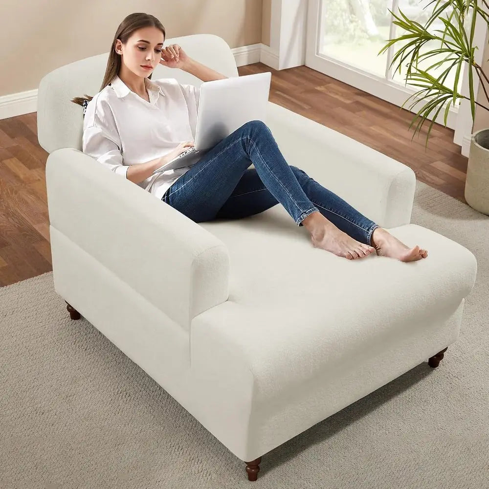 Spacious Chaise Lounge Accent Chair, Plush Cloud Sofa Recliner with Tilt Backrest, Cozy Upholstered Couch Sleeper Bed, Contempor
