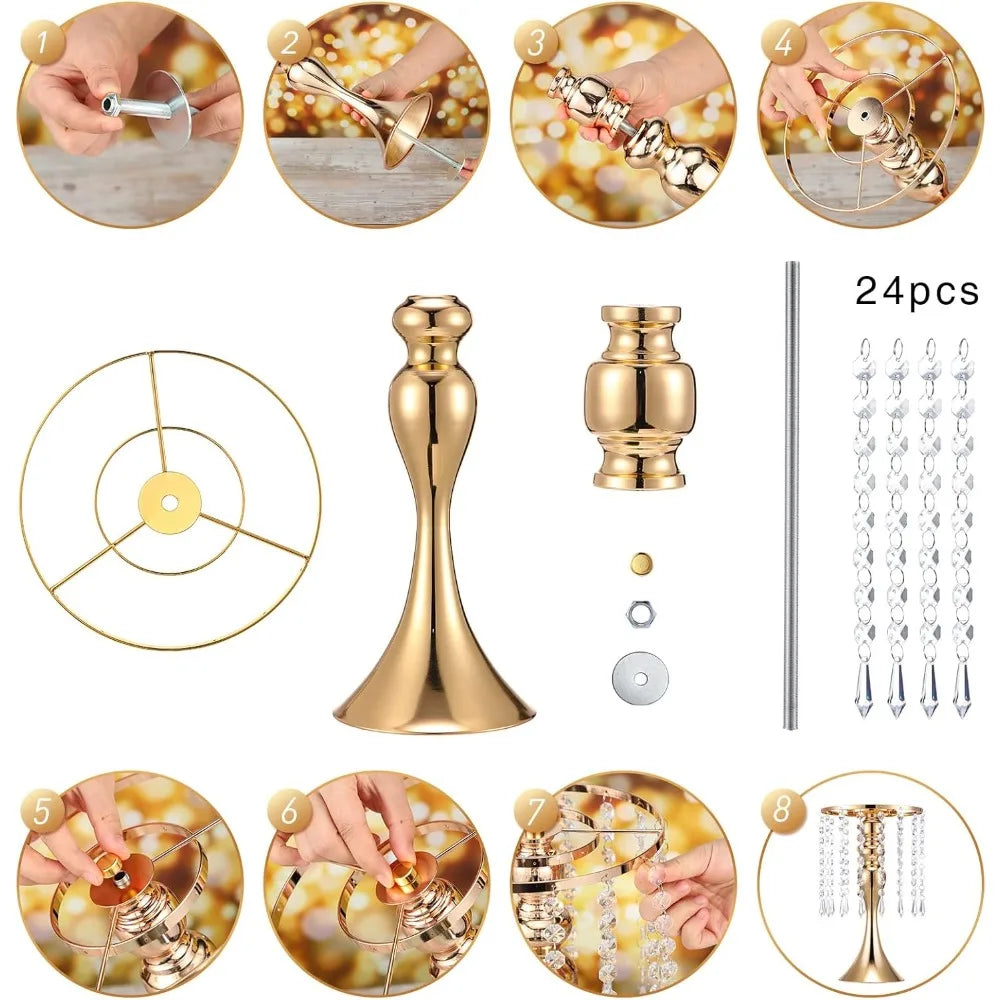 12-Pc Crystal Flower Stands, 13 Tall for Wedding Table Centerpieces, Floral Vase Arrangements