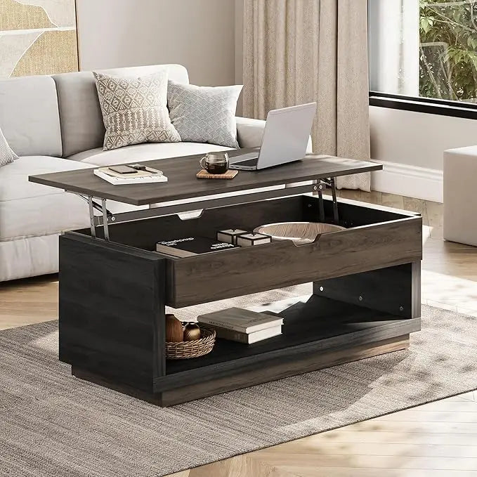 Coffee Table, Lift Top Coffee Table with Hidden Compartment and Open Storage Shelf, Central Table for Living Room, Home Office