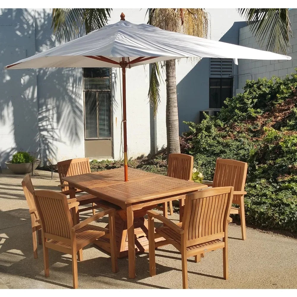 Natural Teak Umbrella, Rectangle Canopy, Weather-Resistant, Outdoor Patio, Garden Furniture, 10ft X 6.5ft