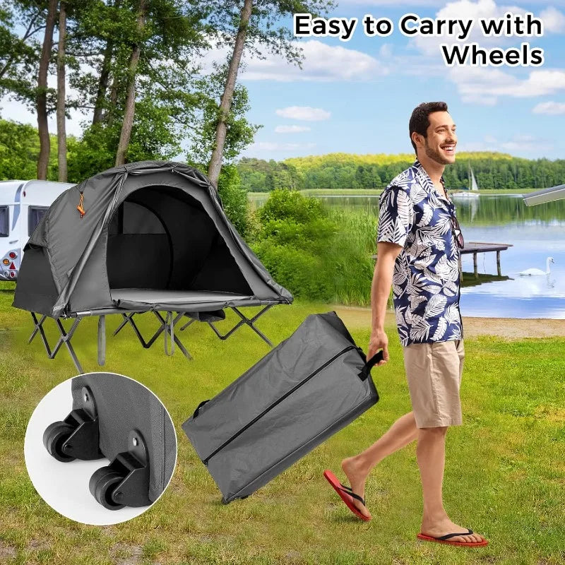 Tangkula 2-Person Tent Cot, Folding Tent with Waterproof Rainfly, Self-Inflating Mattress & Roller Carrying Bag, with Lamp Hook