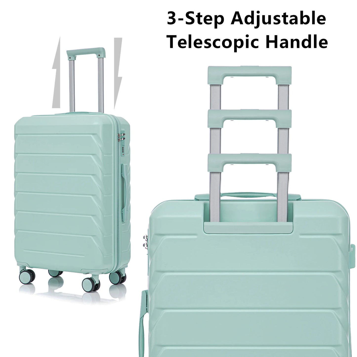 3 in 1 ABS&PC Trolley Box 20in 24in 28in Trolley Box Iron Tie Rod ABSPC Alloy Mint Green  suitcase set travel bag