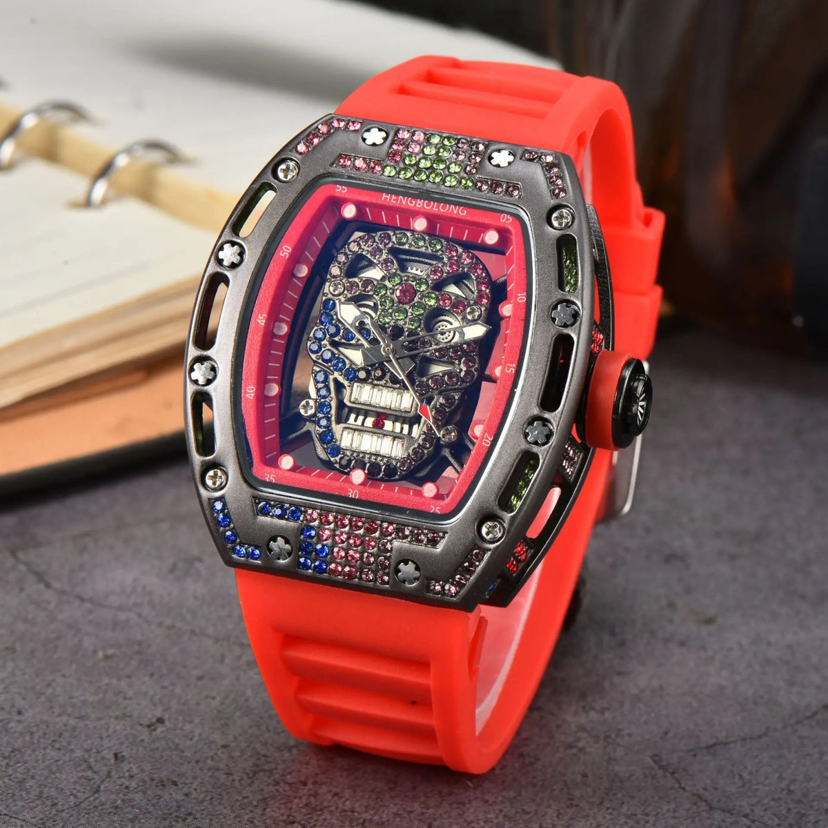 New colored diamond skull quartz watch spot wholesale fashion business diamond-encrusted silicone watch men