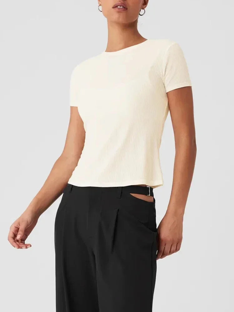 Summer New Yoga Short Sleeve Tops Breathable Quick Drying Black Slim Pilates T-shirts Running Fitness Sports T-shirt Women 2025