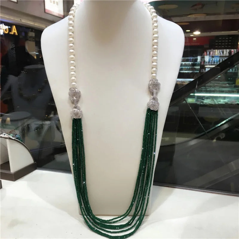 NEW hot sell 8-9mm Potato shape white freshwater pearl necklace multilayer long sweater chain fashion jewelry 30inches