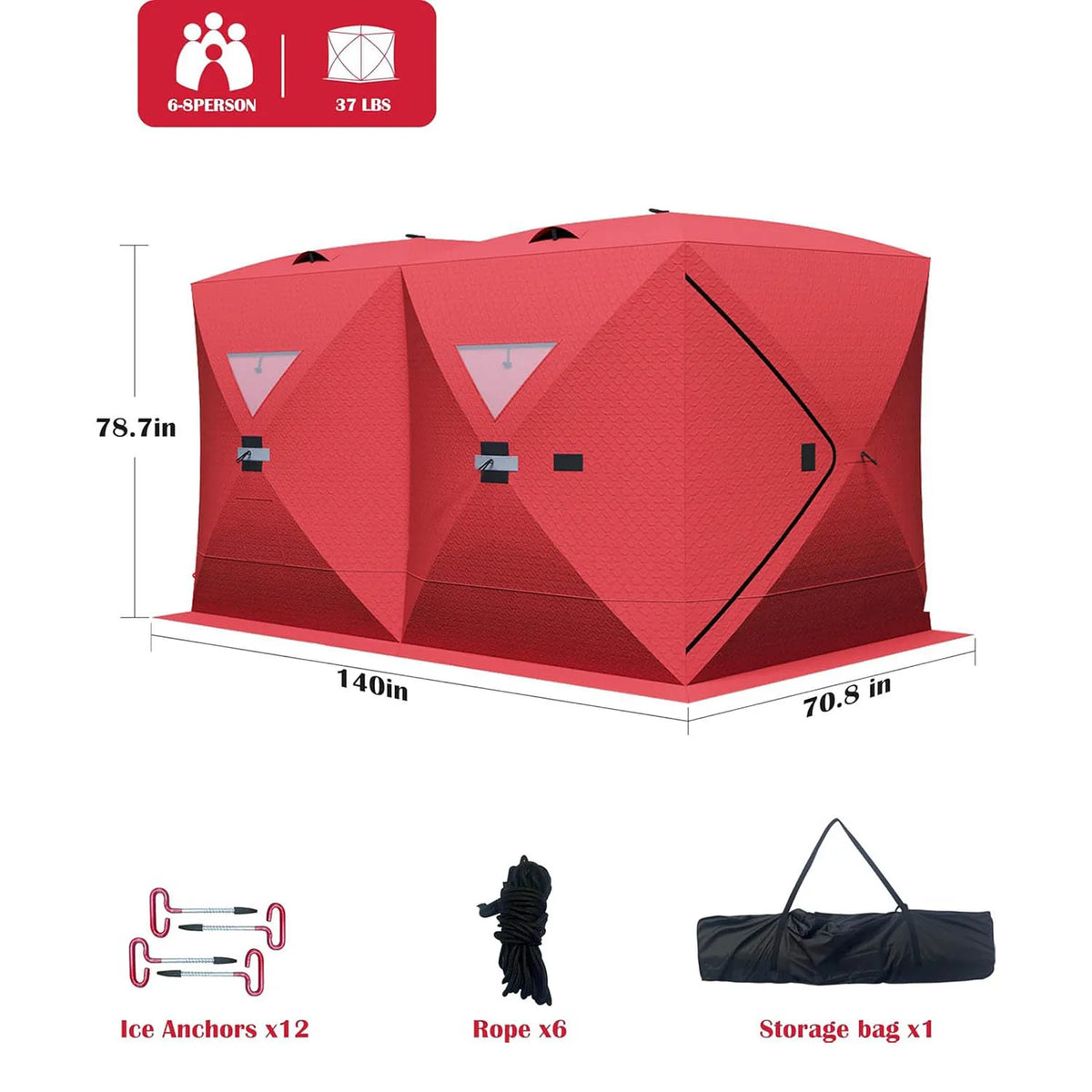Portable Pop Up Ice Fishing Shelter Ice Fishing Tent Waterproof & Windproof Oxford Fabric Winter Fishing Equipment for 2-8