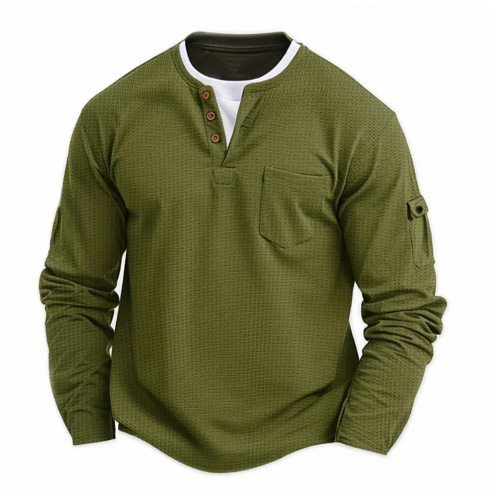Men fake two-piece shirt comfortable solid color long sleeved breathable top V-neck casual shirt Hawaiian shirt lightweight shir