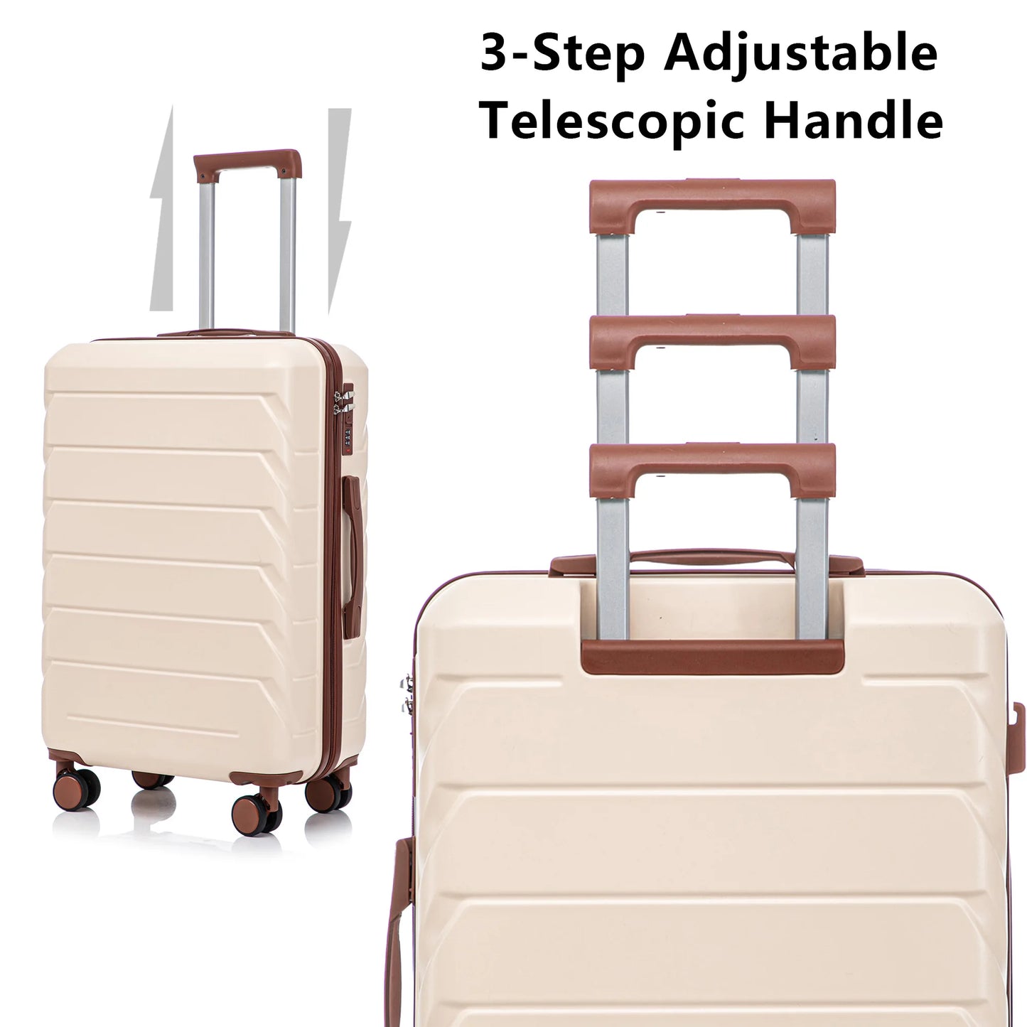 3 in 1 ABS&PC Trolley Box 20in 24in 28in Trolley Box Iron Tie Rod ABSPC Alloy Beige  luggage travel bag suitcase set