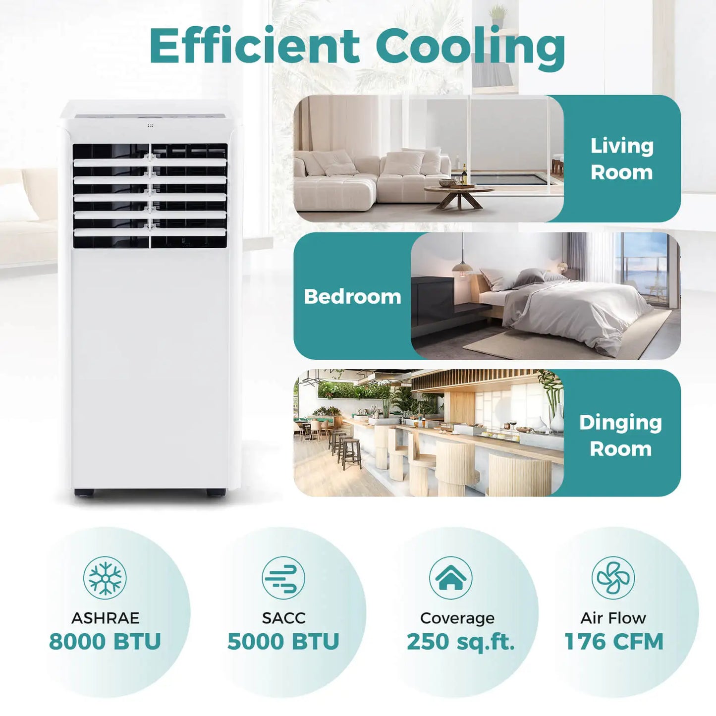 8000 BTU Portable Air Conditioner with Dehumidifier & Fan Sleep Mode & 24H Timer