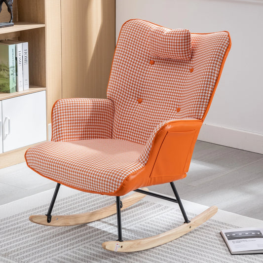 35.5” Nursery Rocking Chair Cotton Linen Upholstered Glider Chair With High Backrest Armchair For Living Room Bedroom