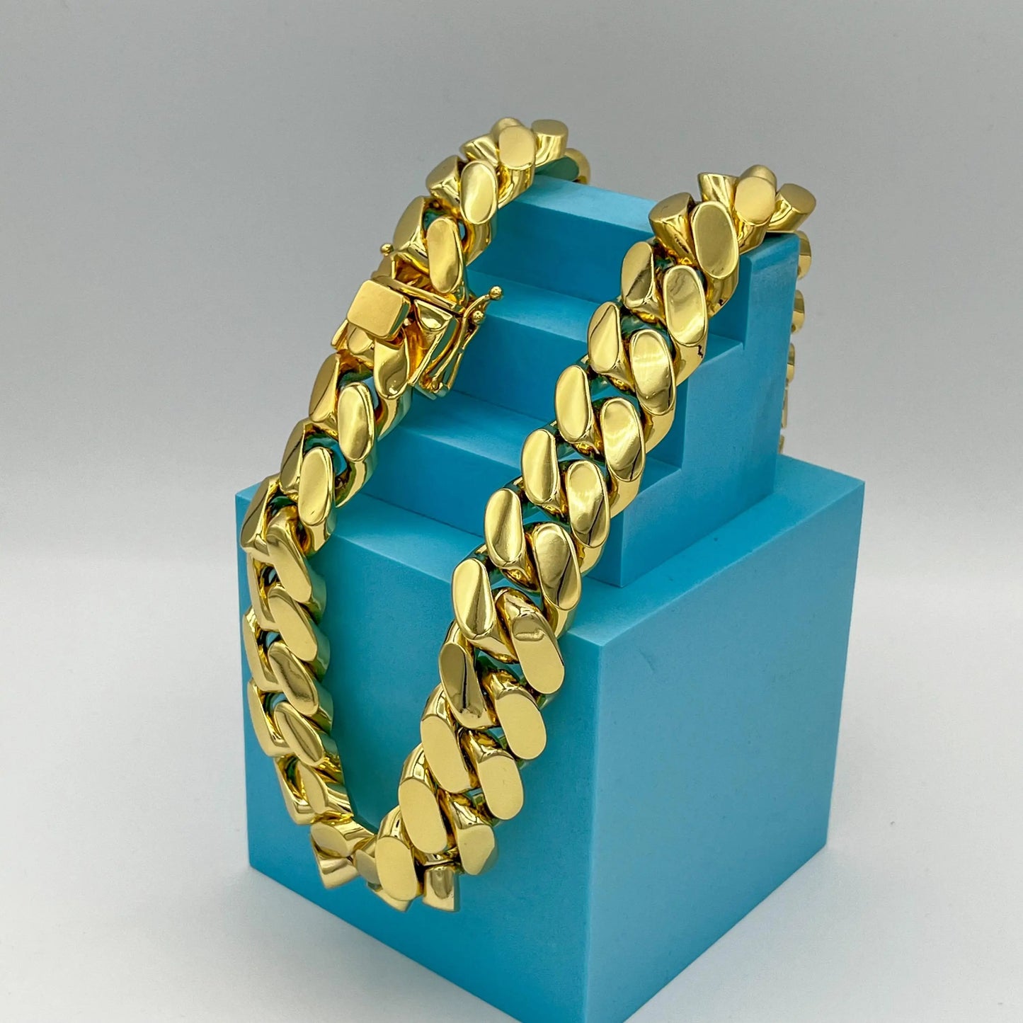 1pc Hip Hop Jewelry 22mm Heavy Luxury 18K Gold Plated Solid Cuban Miami Cuban Link Chain Necklace For Men Wholesale