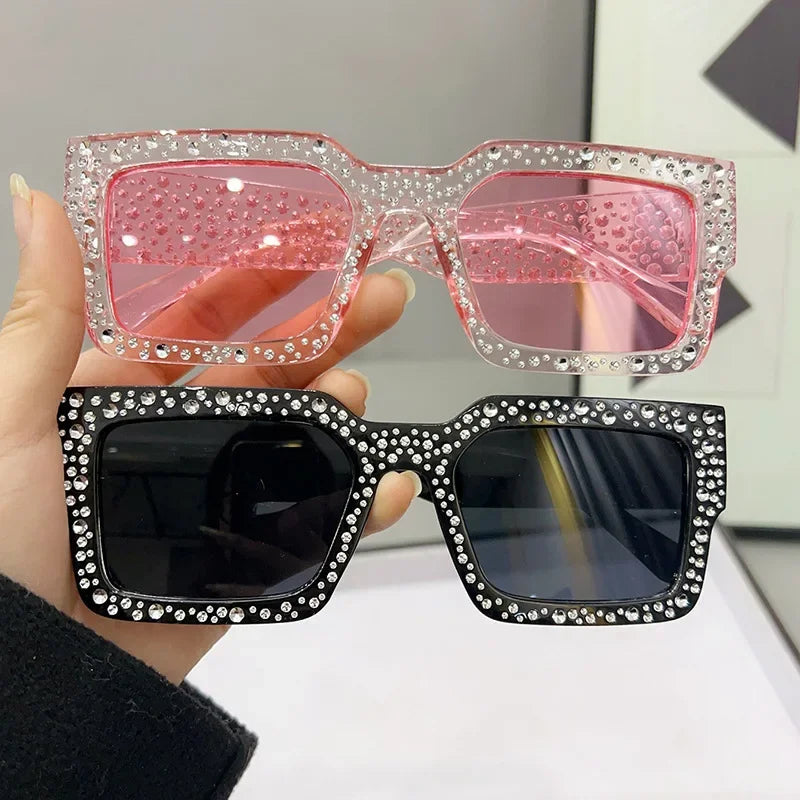 Fashion Square Crystal Sunglasses for Women Men Rhinestone Square Diamond Sun Glasses Retro Big Frame Sparkling Glasses