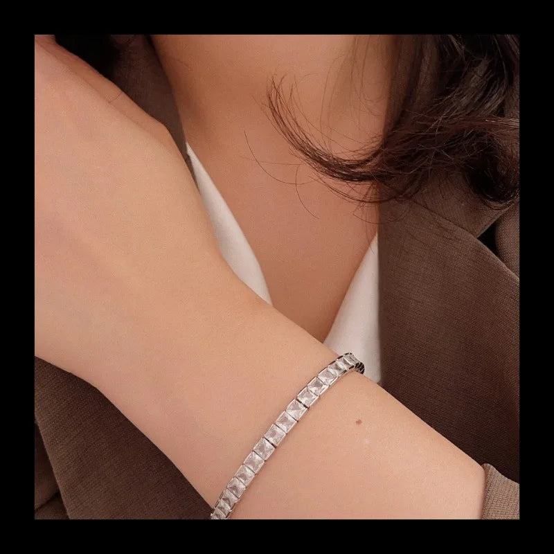 S925 Sterling Silver Single Row Zircon Hip Hop Internet Celebrity Full Zircon Bracelet Bracelet Jewelry