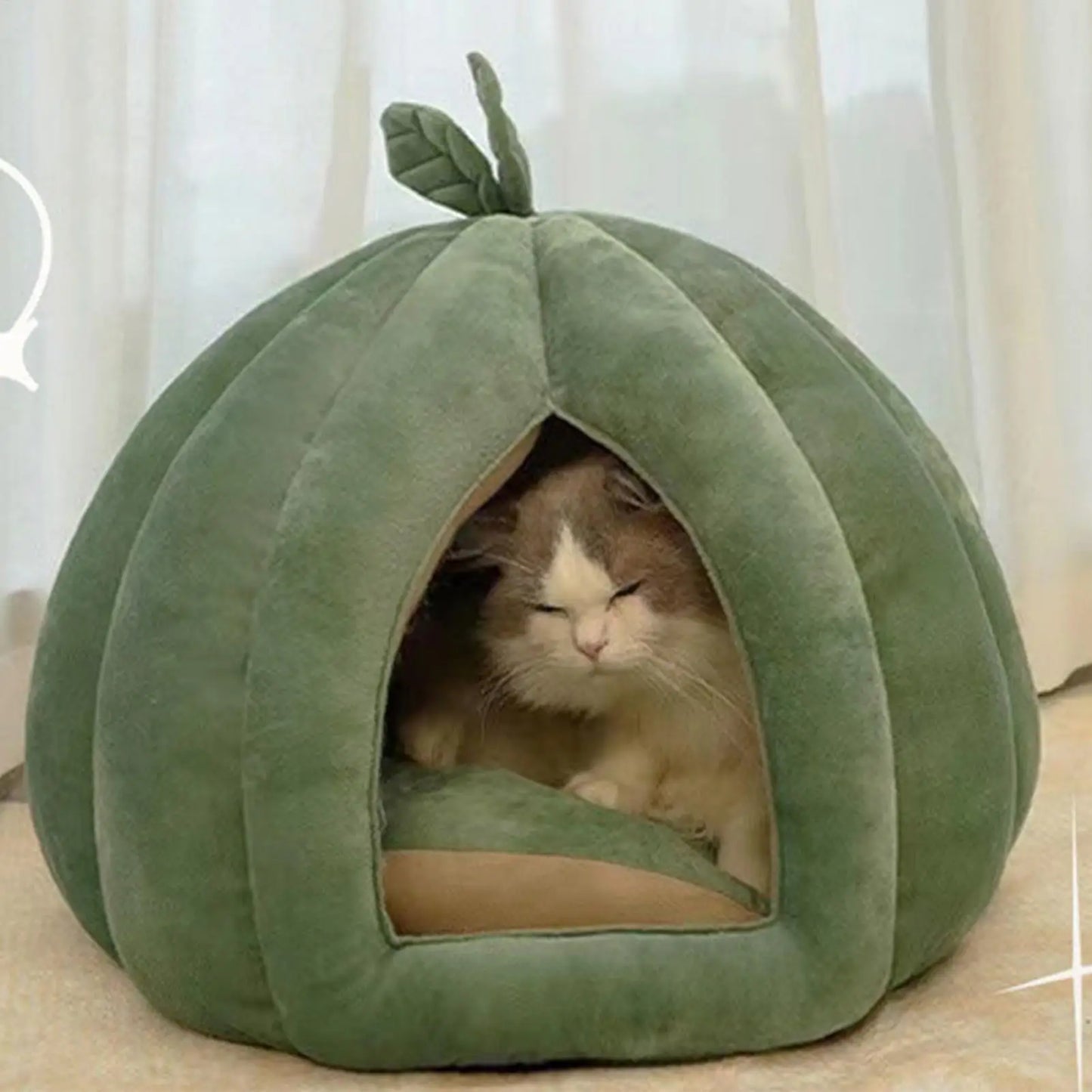 Enclosed Cat Nest Winter Warm Cat Bed Thickened Pumpkin Shape Pet Sleeping House for Cats Washable Cat Sleeping Bed Pet Supply