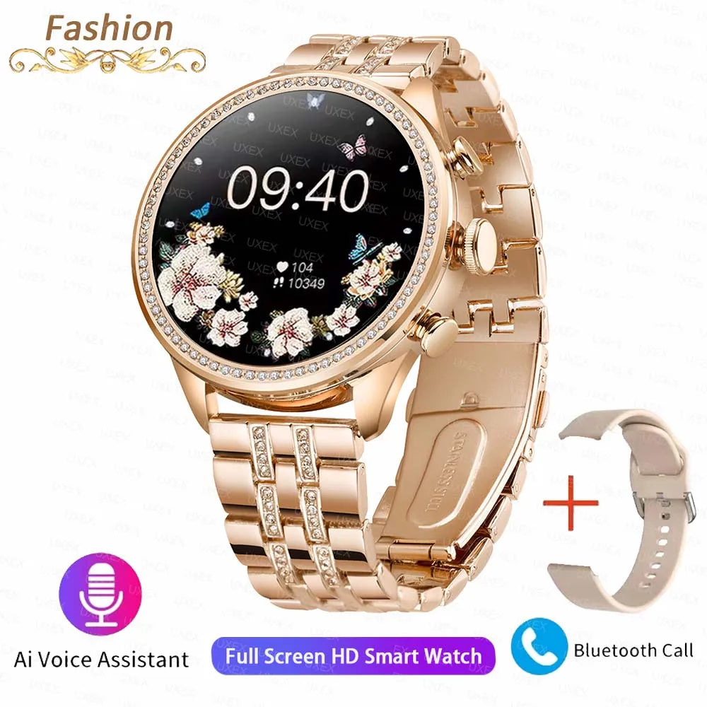 Fashion Luxury Gold Women Smart Watches Valentine's Gift Diamond Bracelet Bluetooth Call Notification Reminder Smartwatch Ladies