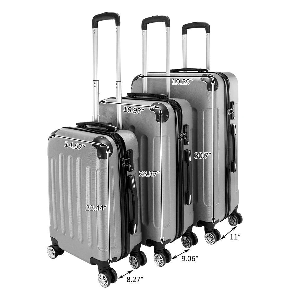 3-in-1 Portable ABS Trolley Case 20" / 24" / 28"  Pull rod suitcase Large capacity suitcase suitcase set carry on luggage Gray
