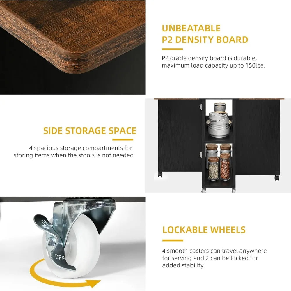 "5-piece drop leaf extendable dining table set with 4 chairs for 4 people, 55-inch wooden kitchen dining room furniture"