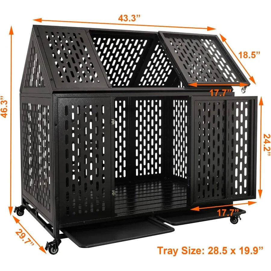 44'' Indestructible Heavy Duty Dog Crate Escape-Proof Kennel with Pointed Roof for High Anxiety Large Medium Dogs Steel Chewpro