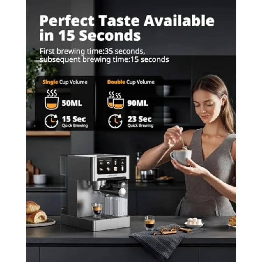20 Bar Espresso Machine with Automatic Milk Frother for Home Use: Cappuccino Latte Coffee Maker with Quick Brew Dual Boiler 135