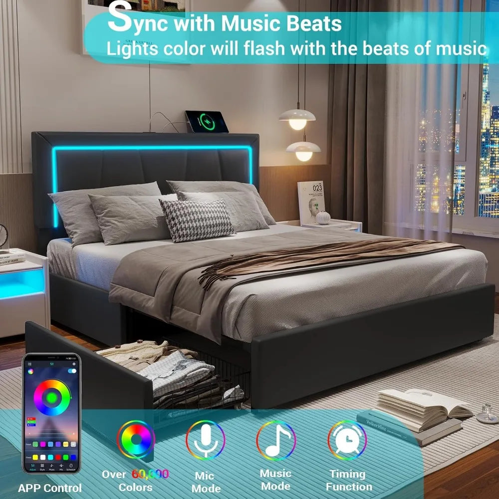 DICTAC Queen Bed Frame, Boucle Upholstered Platform Bed Frame with Button Tufted Headboard, Modern Queen Size Soft Cloud Bed Fra