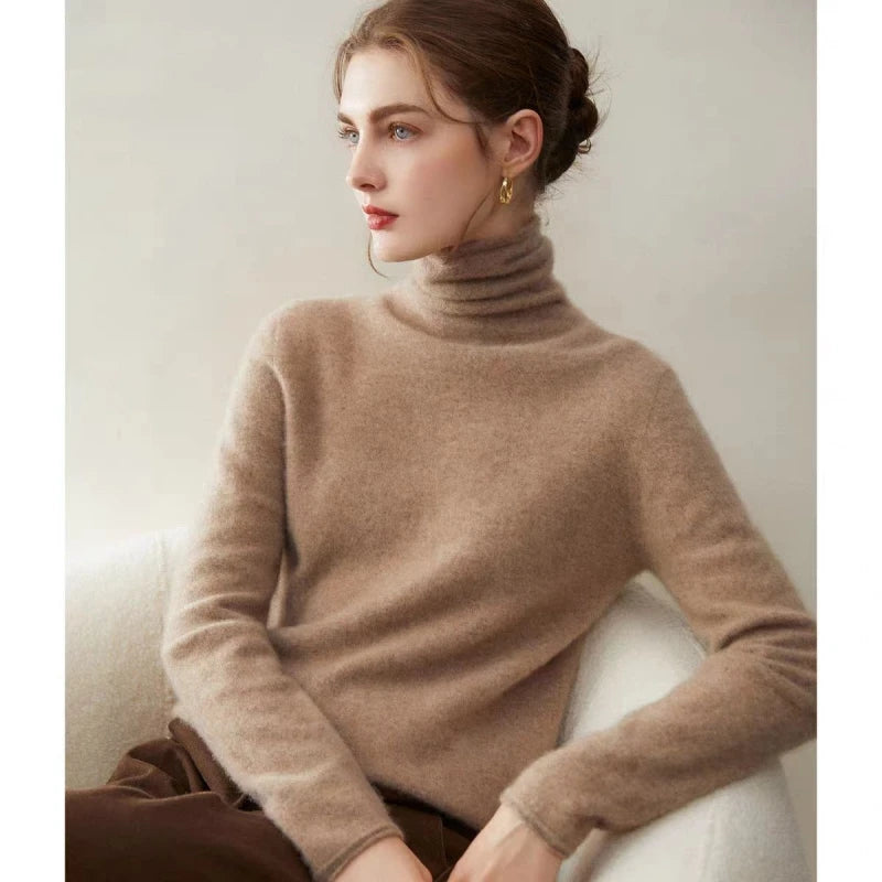 100%Merino Pure Wool Sweater Women's AutumnWinter Long Sleeve High Neck Pullover Warm High Quality Solid Color Basic Knit 2028