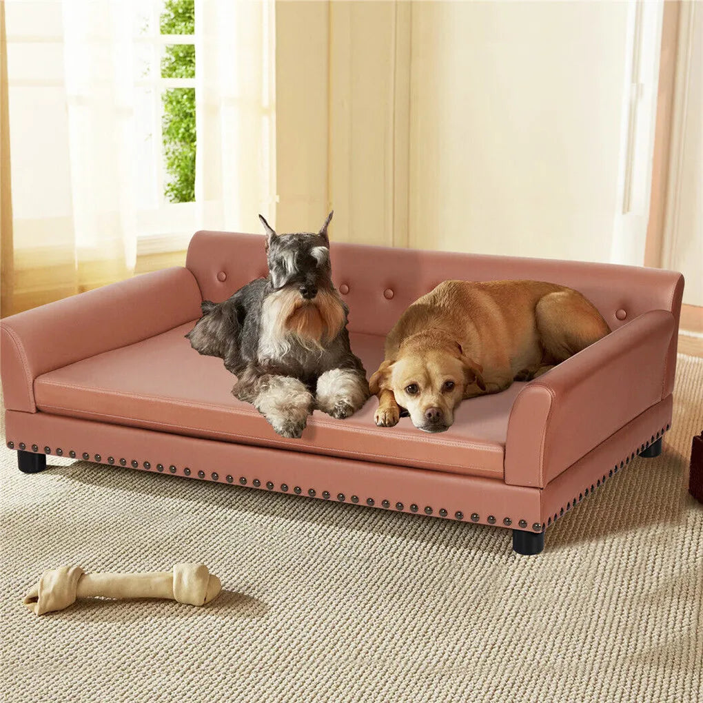 L-XL Luxury Raised Dog Sofa Couch Pet Bed Lounge for Extra Large Dogs with Removable Cushion Cover Pet Furniture