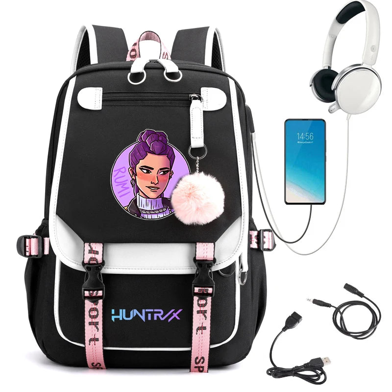 2025 New Fashion Women's Backpack KPop Demon Hunters Usb Travel Rucksack Large Back Pack Mochilas Mujer School Bags for Girls