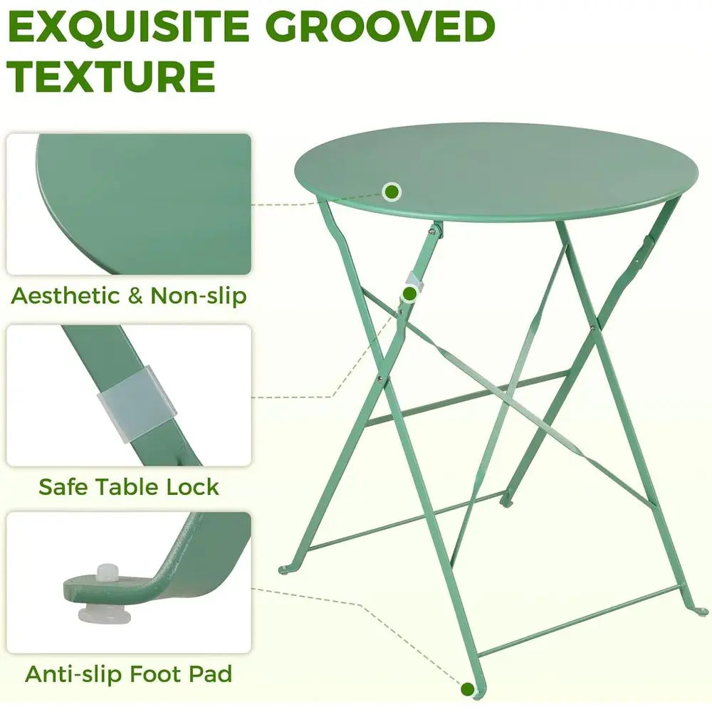 Sage Green 3-Piece Folding Patio Bistro Set with Premium Frame, Colorful Outdoor Furniture