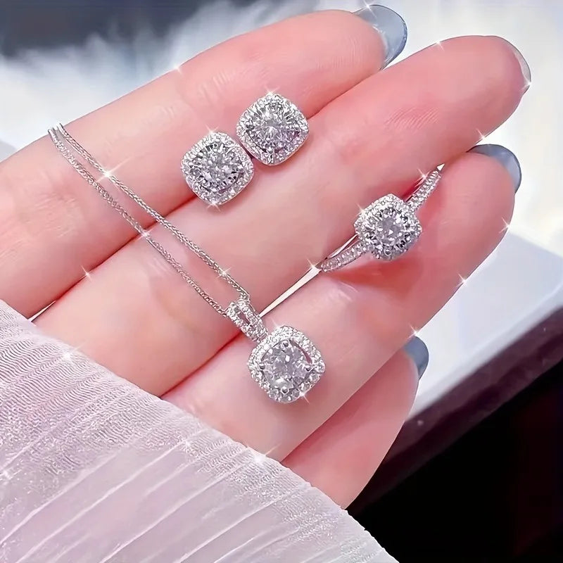 S925 Sterling Silver Natural Stone Earrings Set Necklace