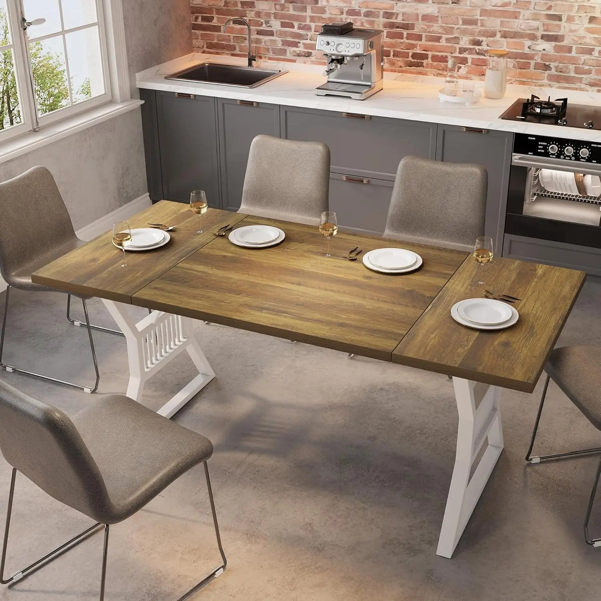 70.8 Inch Large Dining Table for 6-8, Industrial Wooden Kitchen Table with Sturdy Metal Legs, Rectangular Long Dinner Table