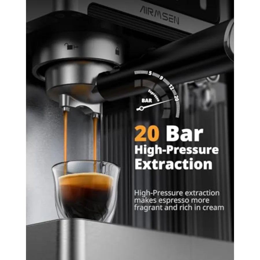 20 Bar Espresso Machine with Automatic Milk Frother for Home Use: Cappuccino Latte Coffee Maker with Quick Brew Dual Boiler 135