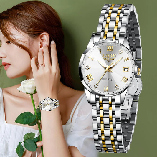 LIGE New Fashion Watch for Women Creative Steel Waterproof Women's Watches Elegant Original Luxury Ladies Quartz Wristwatch