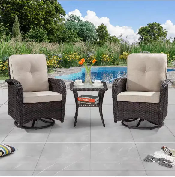 Wicker Patio Conversation Set with Cushions,Modern and chic bistro table set integrate with outdoor/indoor living space