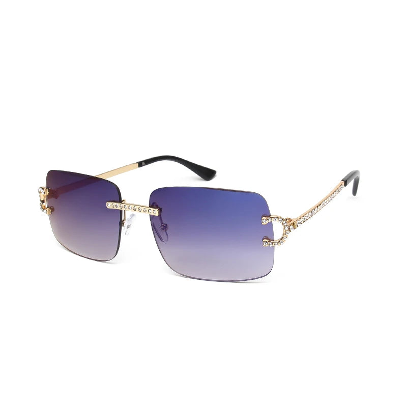 Fashion Rimless Square Sunglasses Vintage Diamond Brand Design Cut Lens Sun Glasses Men Women Metal Frame Luxury UV400 Eyewear