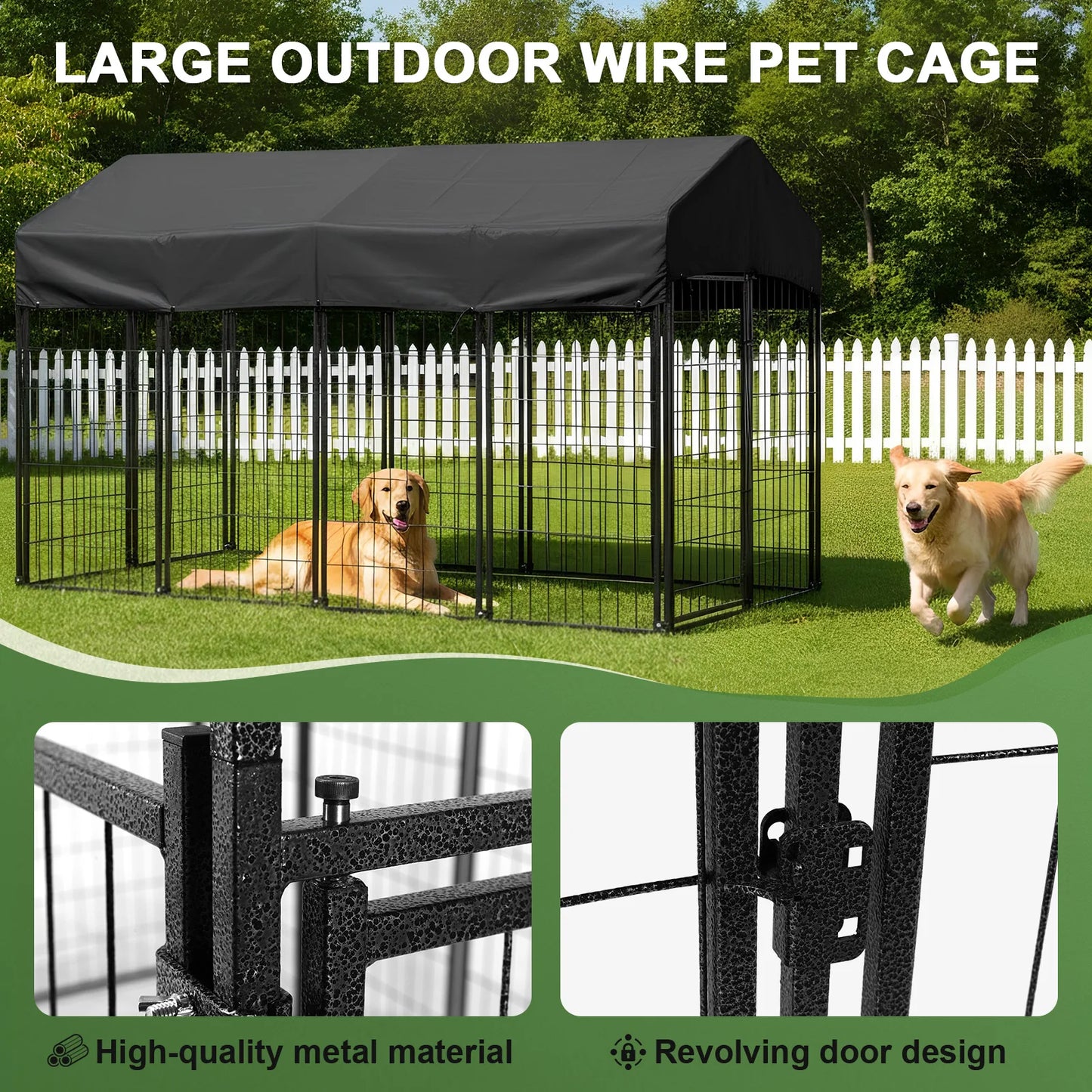 Outdoor Secure Wire Crate Kennel Steel Material Outdoor Dogs Welded Wire Kennels Waterproof Tarpaulin for Medium To Small Dog