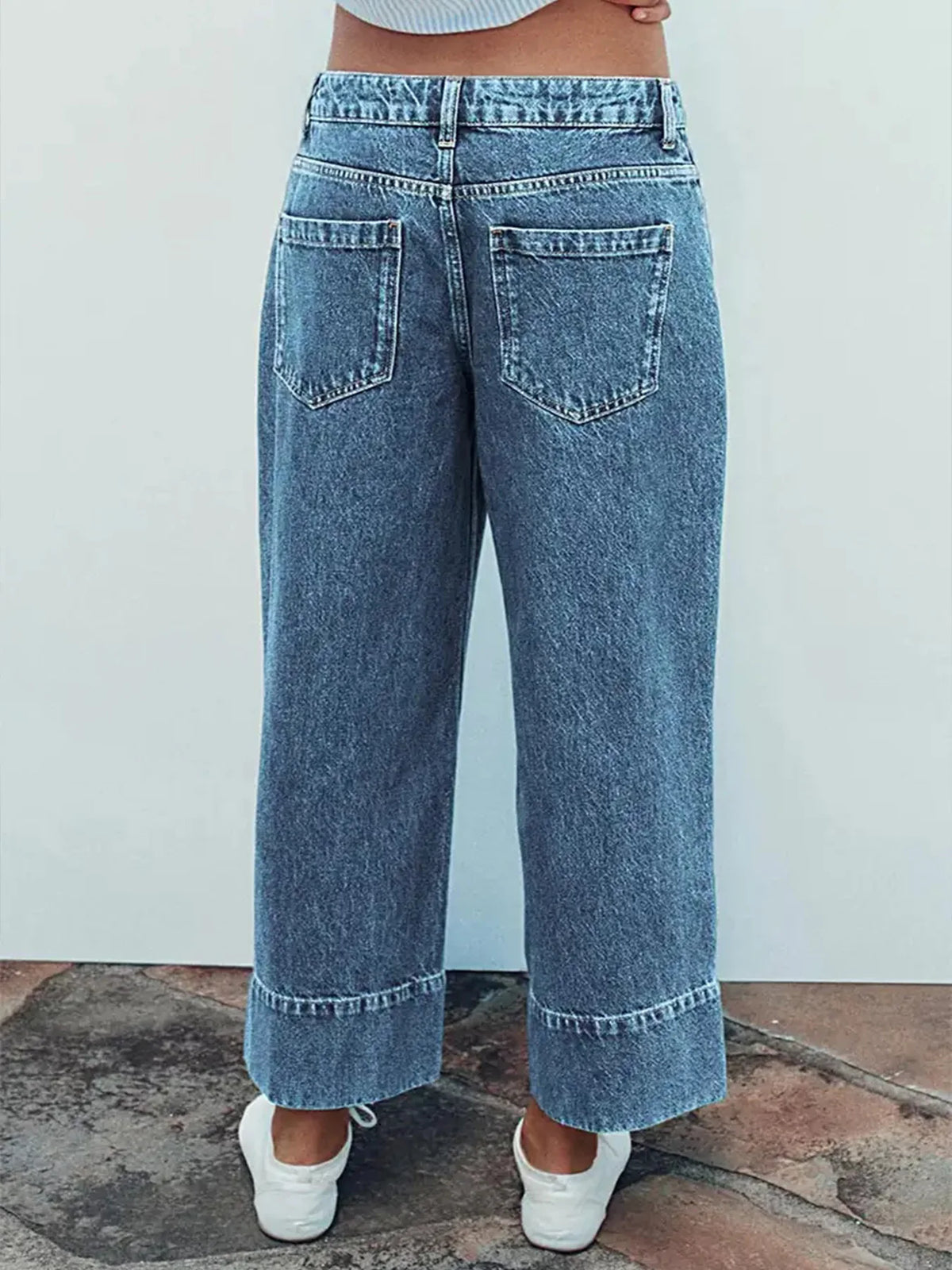 Women's non-elastic washing light blue wide feet fashionable simple wide-leg casual jeans